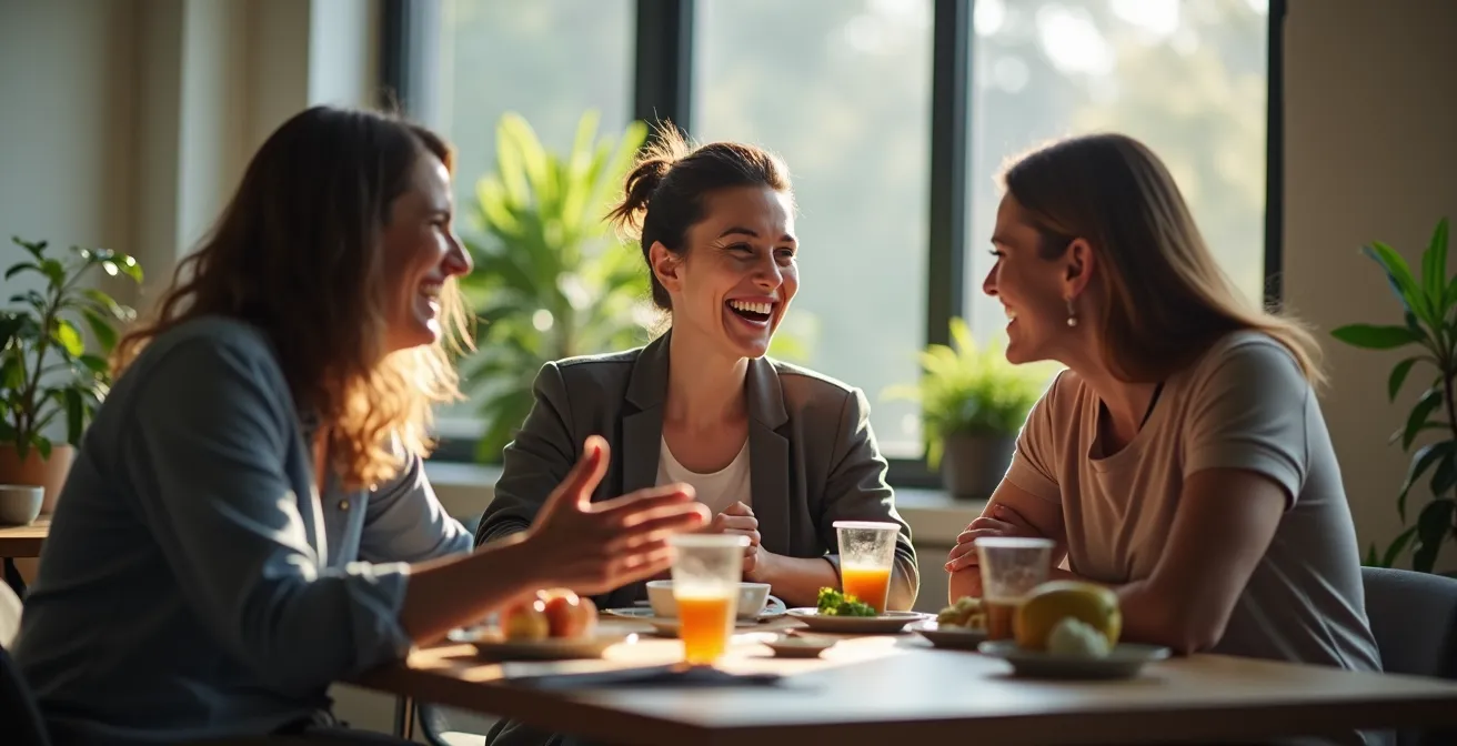 Collaborateurs partageant un moment de convivialité pendant la pause déjeuner